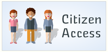 Three cartoon characters representing diversity next to the words "Citizen Access."