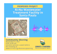 Proposed Ri-Nu Wastewater Treatment Facility project in Santa Paula flyer with community meeting details.