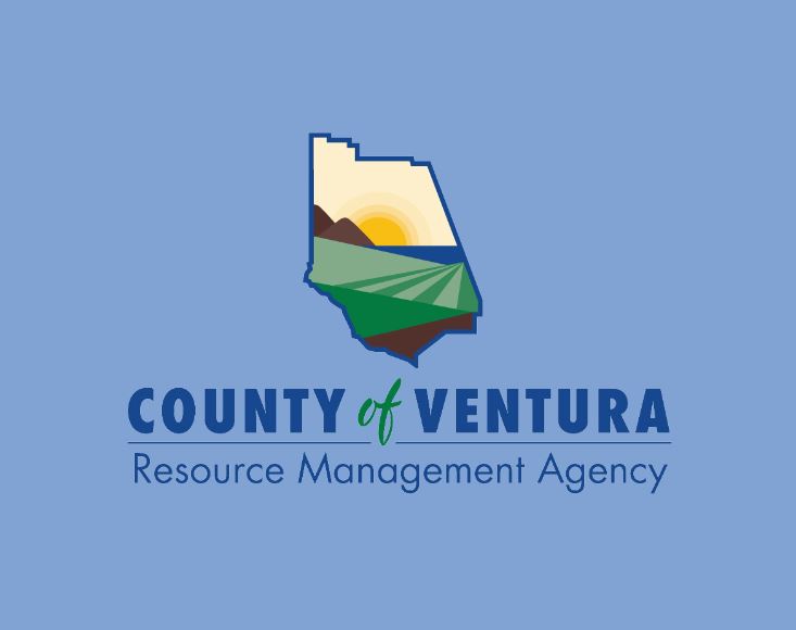 Logo of the County of Ventura Resource Management Agency. The logo includes an outline of Ventura County with a depiction of a sunrise, mountains, and farmland.