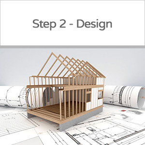 A wooden architectural model of a building under construction on top of rolled architectural blueprints.