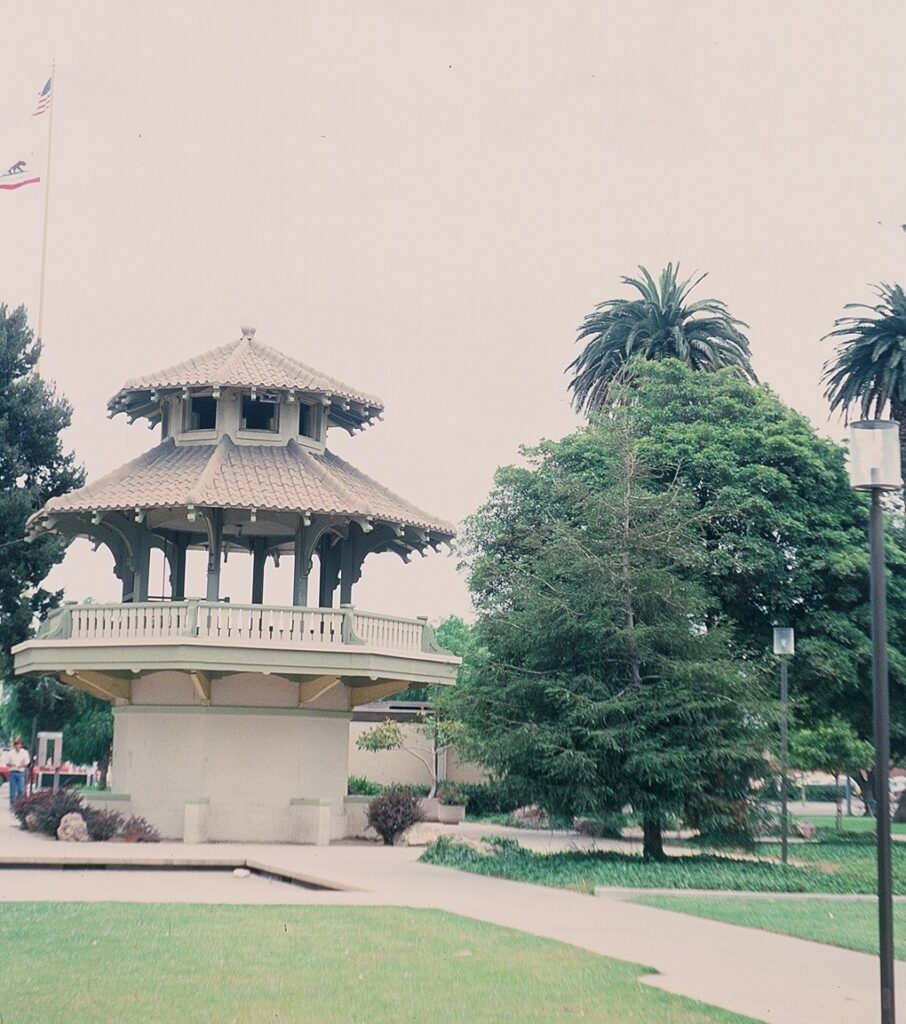 Oxnard Plaza Park Pagoda, a historic octagonal structure, photographed in 1978